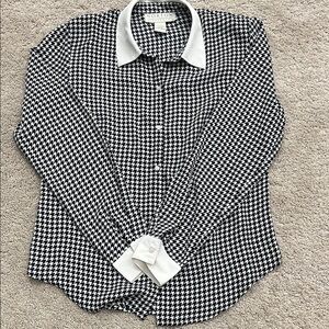 Norton mcnaughtin Black and White Houndstooth Button-Up Shirt